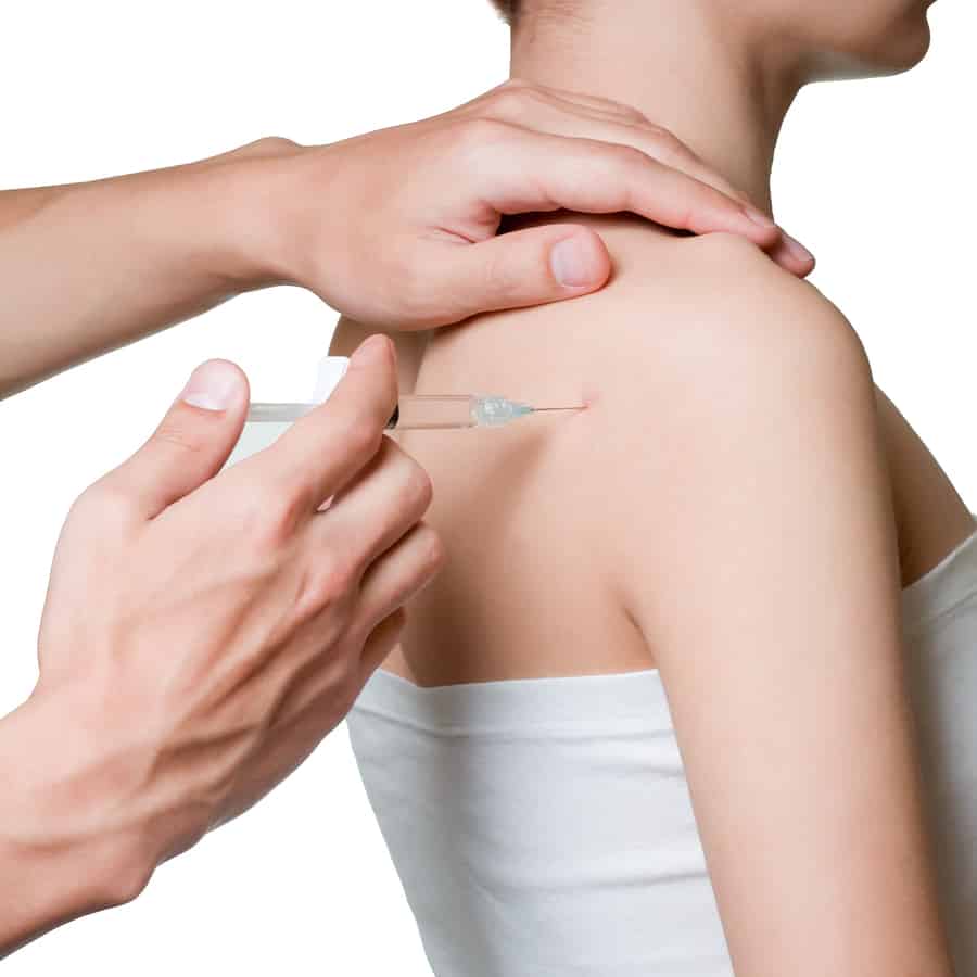 woman receiving injection in shoulder